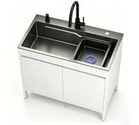 Evier Cuisine Inox avec Rangement Meuble | Évier à Autoportant avec Robinets d'eau Chaude et d'eau Froide et Panier Égouttoir pour Usage Domestique et Professionnel