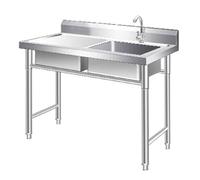 Évier Cuisine Restaurant Professionnel, Évier Restauration Portable sur Pied Acier Inoxydable Évier Extérieur Double Cuve pour Hôtel, Maison, Bar, Buanderie
