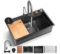 SereneLife Évier de cuisine en acier inoxydable | Évier de cuisine durable avec égouttoir de vidange, panier, plateau de lavabo, planche à découper et rondelle de tasse | Élégant et élégant | 74,9 x