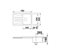 Evier cuisine Silgranit© noir 78 x 50 cm, à encastrer, 1 cuve égouttoir réversible, BLANCO SONA 45S, vidage manu, siphon