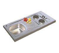 Evier cuisinette en inox F17, hauteur 5 cm, 1 cuve, 2 plaques électriques intégrées puissance totale 3000 Watts, vidage
