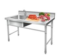 Évier culinaire autoportant en Acier, évier Commercial/Industriel, avec égouttoir, avec Eau Froide et Chaude, avec établi, pour Restaurant, Cuisine et Maison (100 cm x 50 cm x 80 cm/39,3 pou