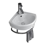 Évier d'angle compact avec bonde pop-up et kit d'installation - Évier en céramique résistant aux rayures et aux taches - Petit évier blanc (25,5 x 25,5 cm)