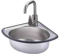 Évier d'angle en acier inoxydable - Lavabo mural triangulaire compact pour salle de bain pour camping-car, caravane, installation facile, économie d'espace, design argenté