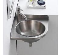 Évier d'angle en acier inoxydable - Lavabo utilitaire autonome avec égouttoir et robinet, parfait pour la salle de bain et la buanderie, connexion d'eau chaude et froide, design peu encombrant