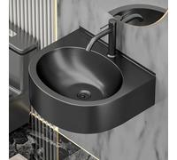 Évier d'angle en acier inoxydable noir - Lavabo compact à montage mural pour petits espaces Design vase en céramique parfait pour salles de bains et cuisines.