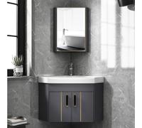 Évier d'angle en céramique avec rangement et miroir pour salle de bain