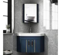 Évier d'angle en céramique avec rangement et miroir pour salle de bain