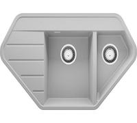 Evier d'angle en Granit 90x50cm, Lavabo Cuisine 1,5 bacs + Kit de Vidage Copenhague Corner de Primagran Gris