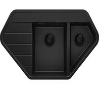 PRIMAGRAN Evier d'angle en Granit Tout Noir 90x50cm, Lavabo Cuisine 1,5 bacs + Kit de Vidage, Évier à Encastrer au meuble 80cm - Copenhague Corner