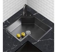 Évier d'angle moderne de 210 mm de profondeur, avec douchette extractible, passe au lave-vaisselle et aux légumes