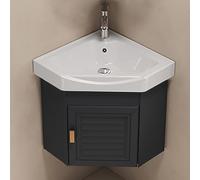 Évier d'angle mural avec armoire flottante, meuble de salle de bain peu encombrant pour espaces compacts