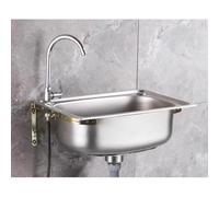 Évier d'angle mural en acier inoxydable avec robinet à cuve unique pour salle de bain et bateau, tuyau d'eau froide, design compact (56 x 41 x 19,5 cm)