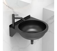 Évier d'angle Mural en Acier Inoxydable, Petit lavabo de Salle de Bain, Design Ovale, Peu encombrant, évier de Cuisine Compact pour la Maison et la terrasse, Noir