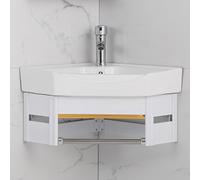 Évier d'angle mural en céramique avec barre porte-serviette, lavabo peu encombrant pour salle de bain, balcon, chambre d'amis