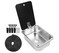 Évier de bar à bol simple en acier inoxydable avec couvercle en verre trempé 15 x 11 x 5,4 pouces de cuisine carrée pour la caravane de caravane de bateau RV 12L Installation