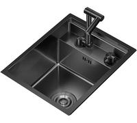 Évier De Bar À Une Cuve En Acier Inoxydable Avec Robinet Et Couvercle Rabattables, Mini-évier Dissimulé Pour La Cuisine, Petit Évier Invisible Avec Bonde. Black 35 * 45 * 23cm