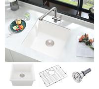 Évier de bar de 53,3 cm Blanc-iAnomla 53,3 x 45,7 cm Évier à barre encastrable en quartz composite blanc Petit bol simple Mini évier de cuisine pour camping-car avec grille inférieure