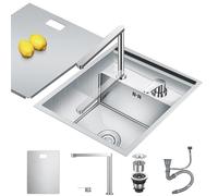 Évier de bar de cuisine caché avec robinet pliant, évier encastrable en acier inoxydable pour petite cuisine et camping-car (argent B, 30 x 45 x 22 cm)