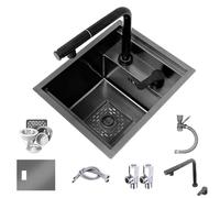 Évier de bar de cuisine caché en acier inoxydable avec couvercle et robinet extractible, lavabo compact à fente unique (40 x 44 x 22 cm)