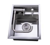Évier de bar de cuisine compact avec robinet pliable en acier inoxydable 304 - Kit de drainage d'évier à cuve unique et installation incluse - Design argenté élégant pour les espaces modernes