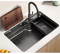 Évier de bar de cuisine noir avec robinet extractible, kit de vidange et d'installation en acier inoxydable 304, cuve unique, revêtement anti-condensation, dimensions 70 x 48 x 21,5 cm, design moderne