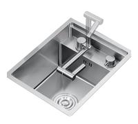 Évier de bar invisible en acier inoxydable à une cuve, mini lave-vaisselle encastré à poser sur le plan de travail avec couvercle et robinet pliable (argent, 35 x 45 x 23 cm)