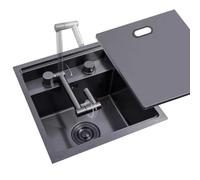 Évier de bar invisible en acier inoxydable - Compact pour camping-car et îlot de cuisine avec couvercle, siphon pour laver la vaisselle, piscine, petits espaces (35 * 45 x 21 cm)