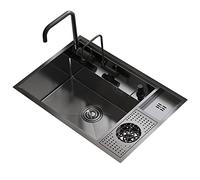 Évier de bar noir caché - Rondelle à tasse simple touche avec purificateur d'eau, distributeur de savon et robinet pliable incurvé Taille : 75 x 48 x 23 cm