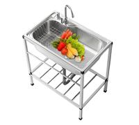 Évier De Buanderie Autoportant,évier De Cuisine En Acier Inoxydable Evier Cuisine 1 Bac Avec Robinets Chauds Et Froids, Évier Utilitaire Pour Buanderie, Garage, Cuisine(75 * 45cm/29 * 17in)