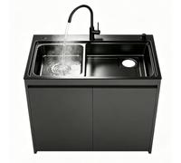 Évier de buanderie avec rangement, acier inoxydable | Armoire en nid d'abeille, bol amovible, piège en U et ensemble de robinets chaud/froid, for terrasse(Gray,80cm/31.5in)