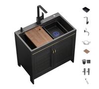 Évier de buanderie avec meuble sur pied Évier utilitaire sur pied Évier commercial de restauration sur pied avec robinet Meuble de base pour buanderie Jardin Garage Restaurant commercial (60x45cm/23,6