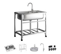Évier de Buanderie Inox, Lavabo Mobile Evier Multifonction Avec Robinet Evier Exterieur Plonge Inox Lavabo Sur Pied Évier Commercial pour Arrière Garage Jardin 68 * 44cm