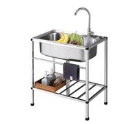 Évier de Buanderie Inox, Lavabo Mobile Evier Multifonction Avec Robinet Evier Exterieur Plonge Inox Lavabo Sur Pied Évier Commercial pour Arrière Garage Jardin 68 * 44cm