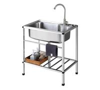 Évier de Buanderie Inox, Lavabo Mobile Evier Multifonction Avec Robinet Froid Evier Exterieur Plonge Inox Lavabo Sur Pied Évier Commercial pour Arrière Garage Jardin 58 * 43cm