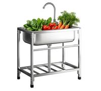 Évier de Buanderie Inox, Lavabo Mobile Evier Multifonction Avec Robinet Froid Evier Exterieur Plonge Inox Lavabo Sur Pied Évier Commercial pour Arrière Garage Jardin 58 * 43cm