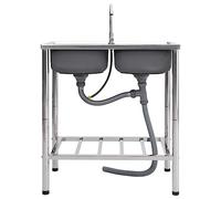 Évier de camping avec double bac et robinet en acier inoxydable 78 x 43 x 18,8 cm avec égouttoir, résistant aux rayures et durable, idéal pour la cuisine et la buanderie en extérieur