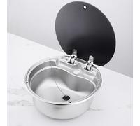 Évier de Camping-Car avec Couvercle, évier de Bar, évier en Acier Inoxydable, évier de Fourgon aménagé, évier de Cuisine à Une cuve, évier encastré (Couleur : Rond, Taille : Robinet Non INCL