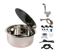 Évier de camping-car en acier inoxydable avec robinet pliable et couvercle, lavabo compact à cuve unique pour le lavage des mains et la cuisine