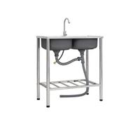 vidaXL Évier de camping Double lavabo avec robinet Acier inoxydable
