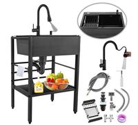 Évier de camping en plein air - Évier de cuisine sur pied avec filtre et robinet Idéal pour garage, restaurant, buanderie et utilisation commerciale portable et design