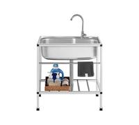 Évier de Camping Inox, Evier Exterieur Lavabo Cuisine Evier Multifonction Avec Robinet Plonge Inox Lavabo Autoportant Évier Commercial pour Garage Jardin 58X43cm