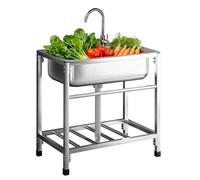 Évier de Camping Inox, Evier Exterieur Lavabo Cuisine Evier Multifonction Avec Robinet Plonge Inox Lavabo Autoportant Évier Commercial pour Garage Jardin 58X43cm