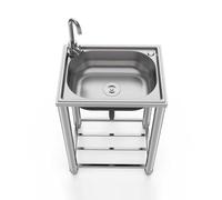 Évier de Camping Inox, Evier Exterieur Lavabo Mobile Evier Multifonction Avec Robinet Plonge Inox Lavabo Autoportant Évier Commercial pour Garage Cuisine Jardin 60X45cm