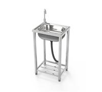 Évier de Camping Inox, Evier Exterieur Lavabo Mobile Evier Multifonction Avec Robinet Plonge Inox Lavabo Autoportant Évier Commercial pour Garage Cuisine Jardin 60X45cm