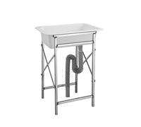 Évier de camping portable avec tuyau de drainage et support en acier inoxydable, cuve unique, idéal pour la ferme, le jardin, le garage ou l'extérieur. Station de lavage des mains pratique. Matériau