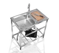 Évier de camping portable - Évier de cuisine commercial en acier inoxydable avec établi, robinet chaud et froid pour extérieur, jardin, cuisine, buanderie (couleur)
