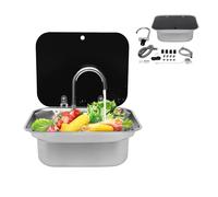 Évier de camping RV - Kit de montage - Évier de camping - Avec robinet d'eau chaude et froide à 360° - Pour camping-car, caravane, camping-car - 41 × 36,5 × 16 cm