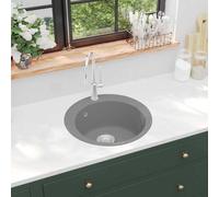 vidaXL Évier de cuisine Granit Rond Blanc encastré – Égouttoir réversible, trou pour robinet