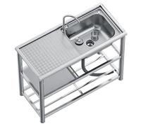 Évier de Cuisine 1 bac Professionnel,Évier Extérieur et Intérieur,Évier Inox Autoportant avec Robinet,Portable Lavabo avec Établi et Support,Plonge Inox pour Restaurants,Garage,Buanderie,Camping Car(1
